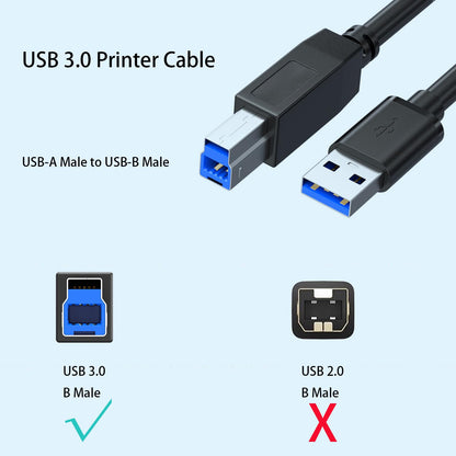 USB 3.0 Printer Cable – SuperSpeed 5 Gbps USB-A to B Male Cord Compatible with HP, Canon, Epson Printers, Scanners, Docking Stations, External Hard Drives & More