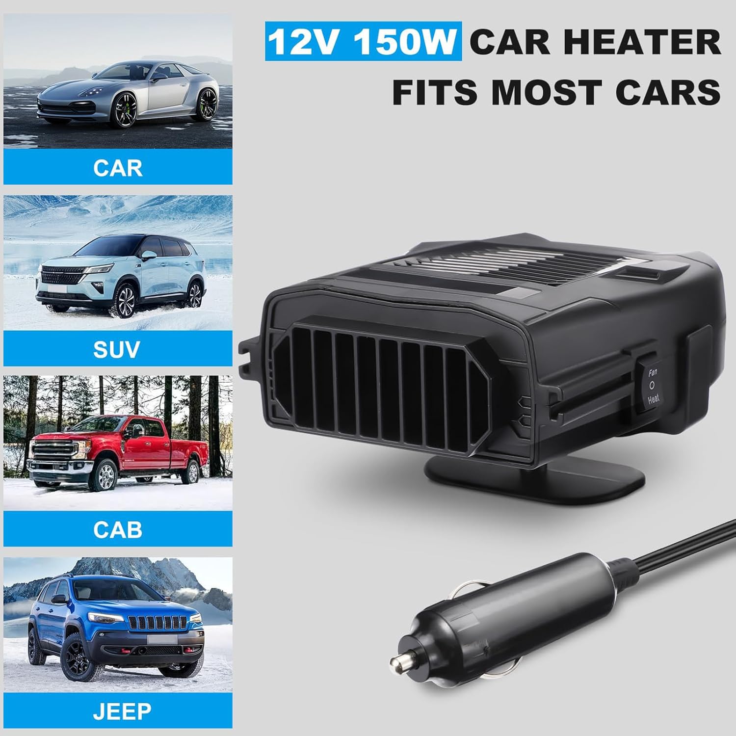 Portable Car Heater - Auto Heater Fan | Car Heater, Fast Heating Fan, 12V Car Defroster, Windshield Defroster Demister for All Kinds of 12V Vehicle