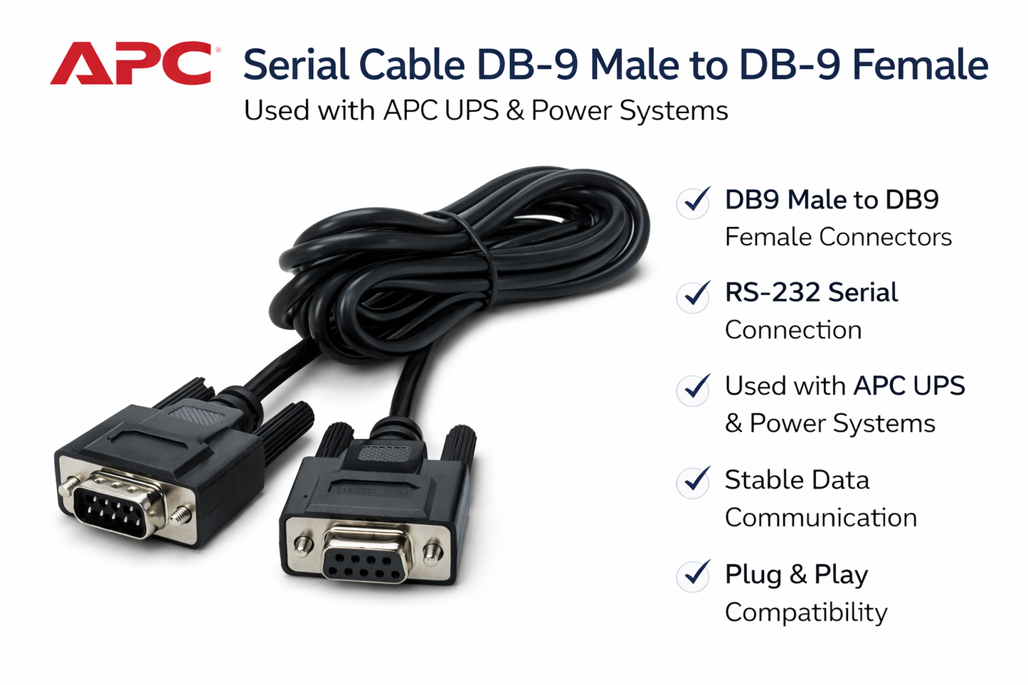 APC Console Serial Cable DB-9 Male to DB-9 Female For APC UPS & Power Management Systems