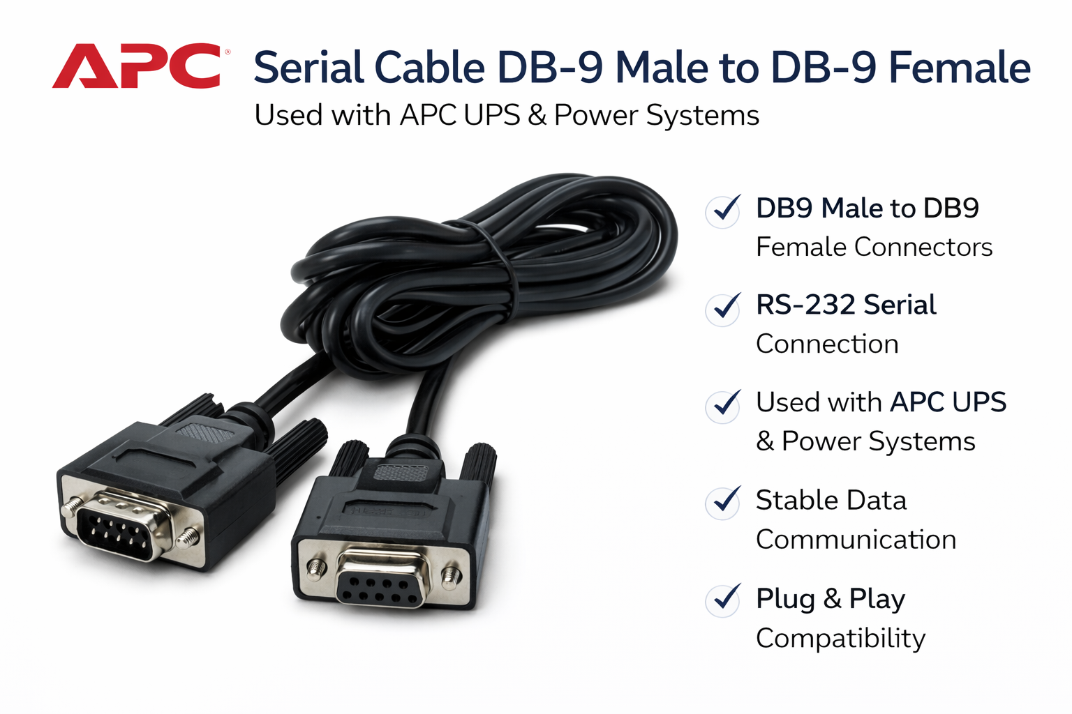 APC Console Serial Cable DB-9 Male to DB-9 Female For APC UPS & Power Management Systems