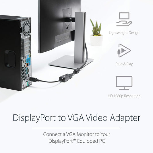 ⭐ StarTech DisplayPort to VGA Adapter DisplayPort to VGA Adapter - DisplayPort to VGA Adapter - Active DP to VGA Converter - 1080p Video - DisplayPort Certified - DP/DP++ Source to VGA Monitor Cable Adapter Dongle - Latching DP Connector