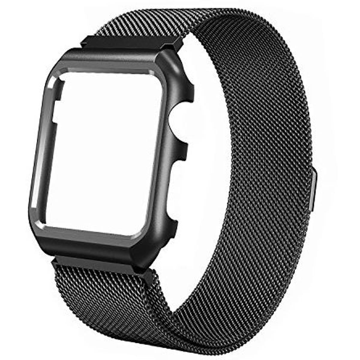 Smart Watch Strap 42mm Stainless Steel Mesh Milanese Loop Magnetic Replacement Wrist Band Metal Protective Case i watch Series 3 Series 2 Series 1 Black