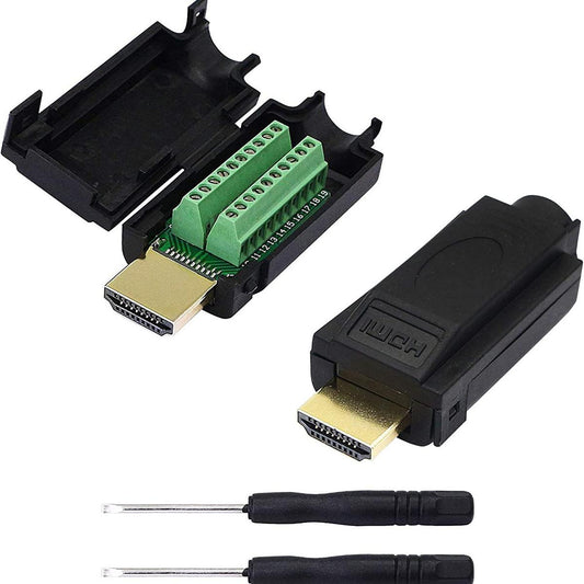 2 Pack HDMI Solderless Adapter Gold Plated HDMI Extension Cable Connector Signals Terminal Breakout Bard Free Welding Connector with Plastic Cover Screwdriver