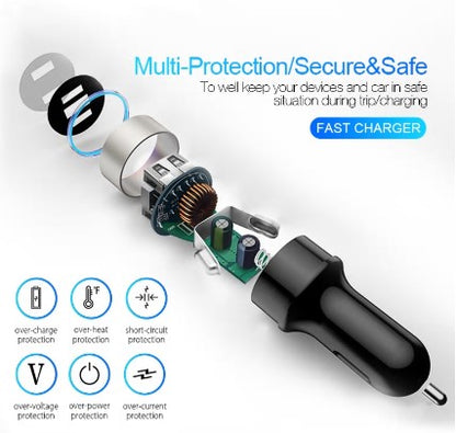 Dual USB Car Charger 3.1A Fast Charging with LED Digital Voltmeter – Cigarette Lighter Mobile Phone USB Adapter for 12V–24V Vehicles