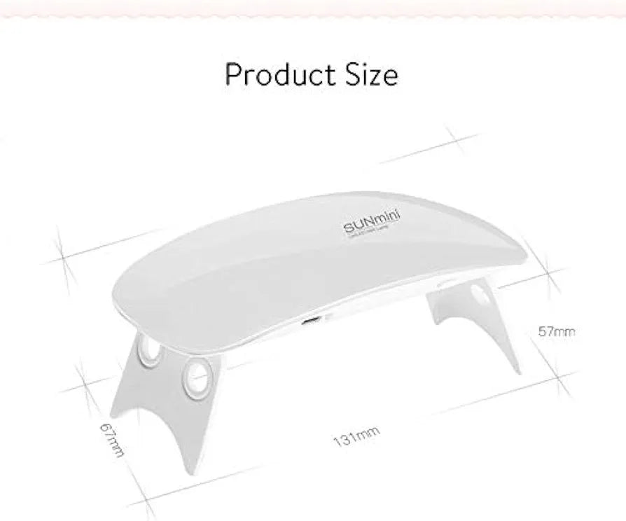 6W UV LED Nail Lamp size measurements on a white background