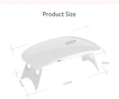 6W UV LED Nail Lamp size measurements on a white background