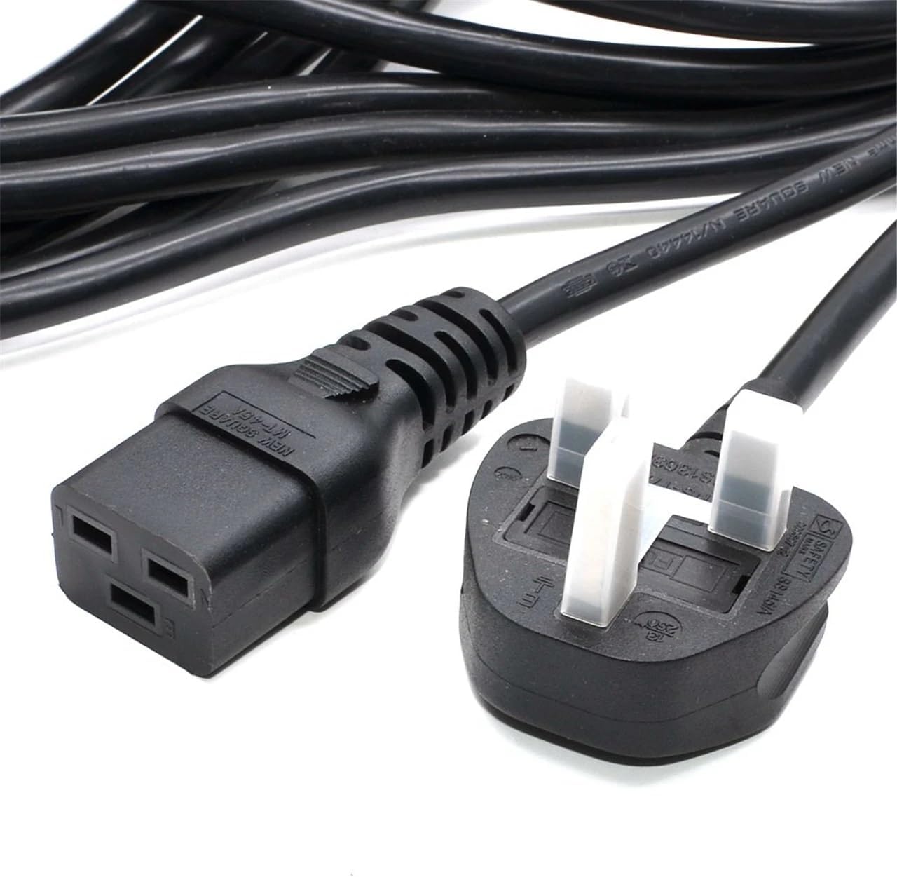 2 Meter UK 3 Pin Plug to IEC C19 Power Cable Black – Heavy Duty Power Cord for Server, UPS & PDU