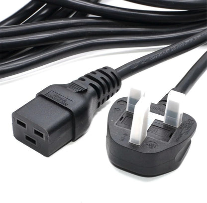 2 Meter UK 3 Pin Plug to IEC C19 Power Cable Black – Heavy Duty Power Cord for Server, UPS & PDU