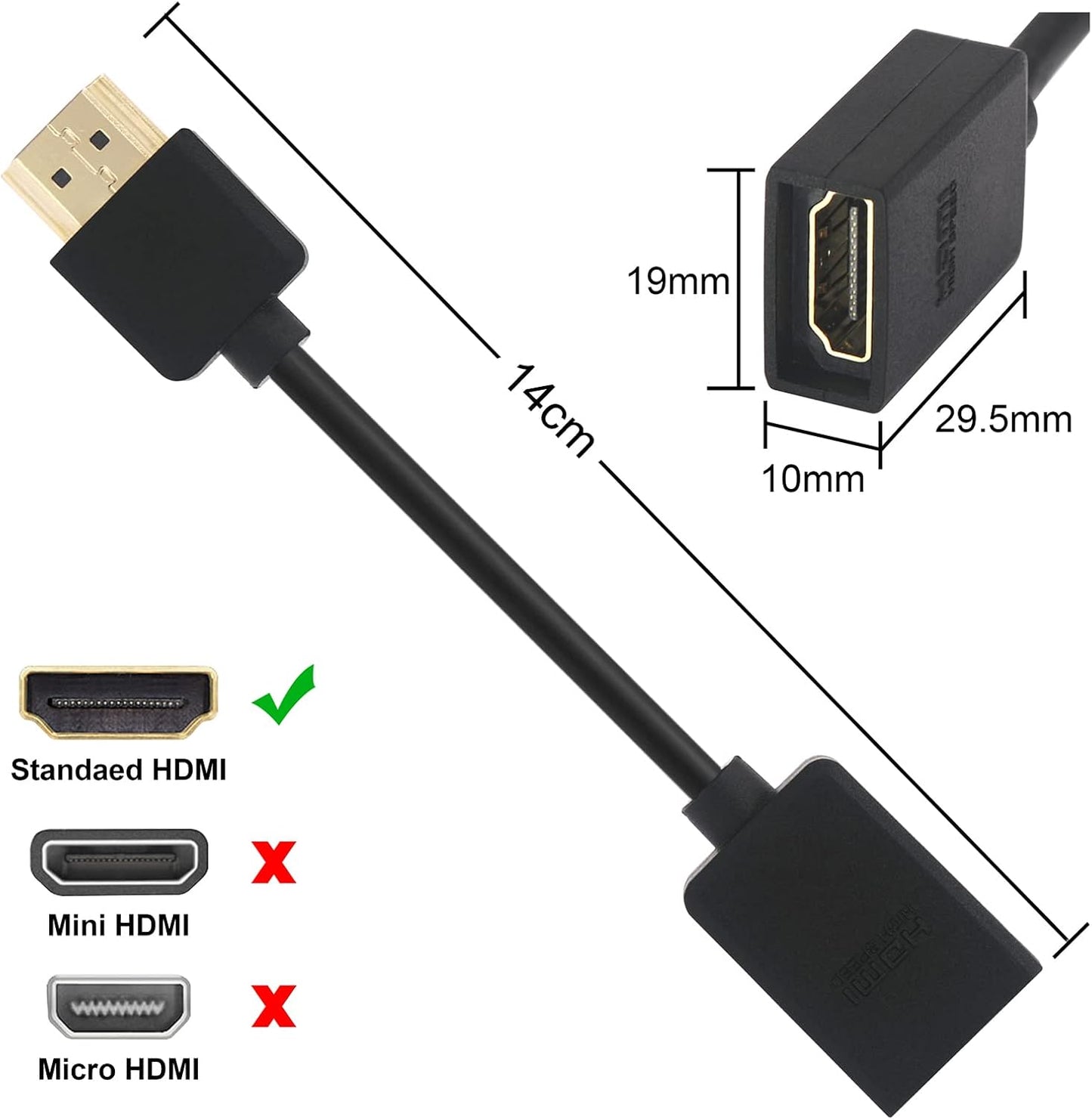 HDMI 2.0 Male to Female Extension Cable 30cm – 4K UHD, 3D, Streaming Device Compatible
