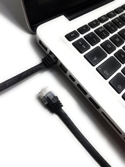 Flat Cat5 Ethernet Cable 2M – Low Profile RJ45 Gigabit LAN Patch Cable 1000Mbps Pure Copper Network Cable (Black)