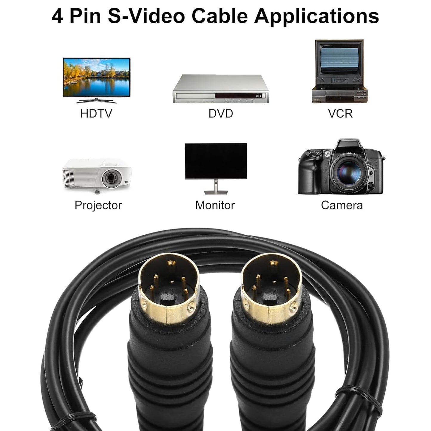 Mini DIN 4 Pin S-Video Cable Male to Male S-VHS AV Cable for TV Monitor DVD VCR Receiver High Quality Video Cable