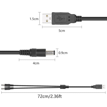 2 Ft USB to Dual DC Splitter Cable 5V – USB to 2 DC 5.5x2.1mm Barrel Jack Power Cable for Router, LED Light, Fan & Small Appliances