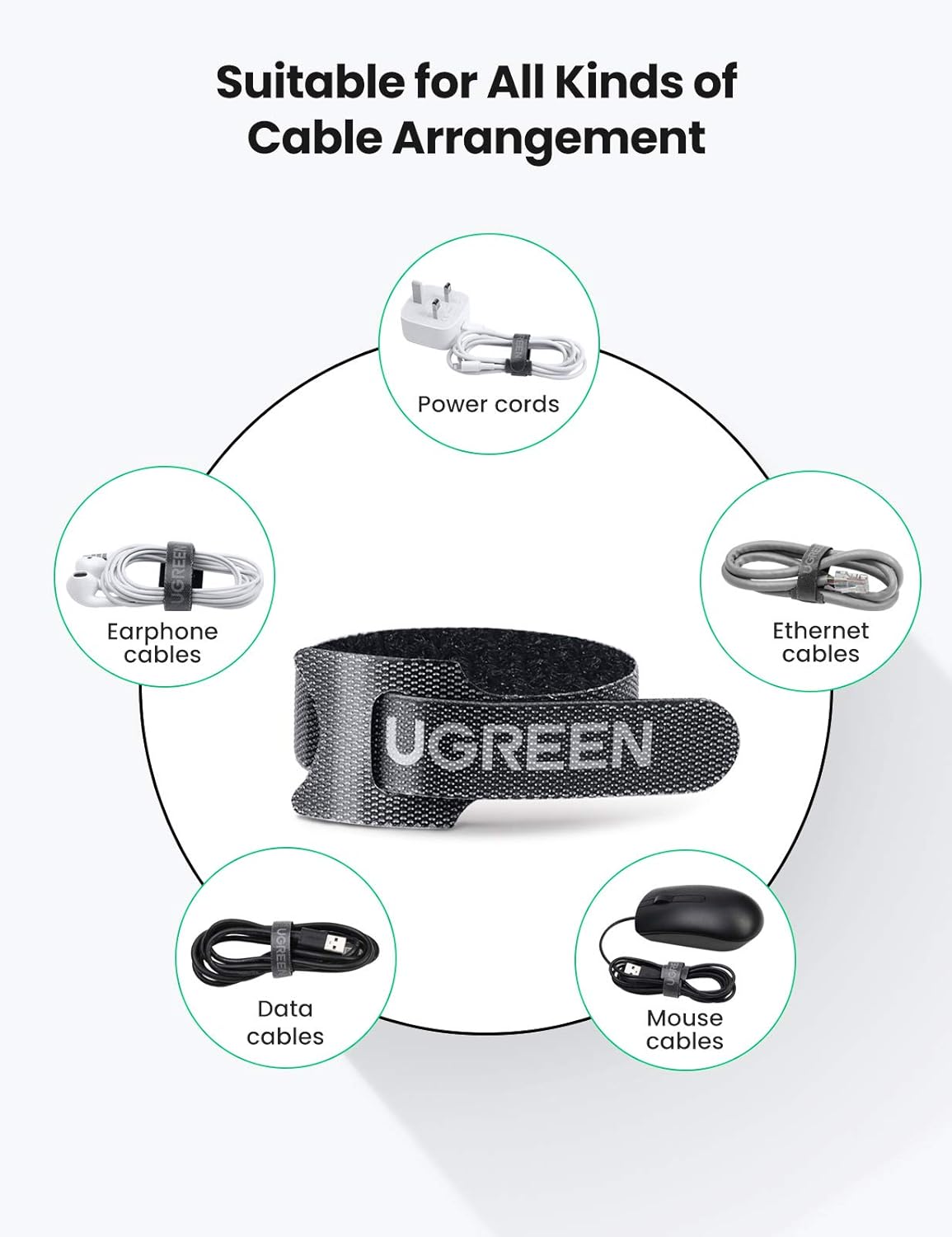 UGREEN Magic Cable Tie – Reusable Hook and Loop Cord Fastener