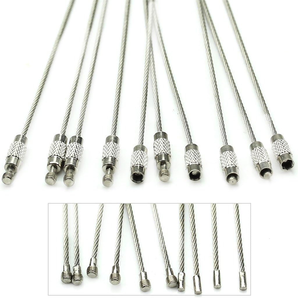5 Pcs Stainless Steel Wire Keychain Screw Lock Cable Ring 10cm – Heavy Duty Outdoor Hiking Key Ring