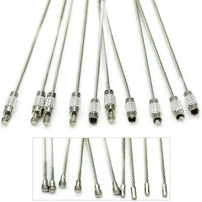 5 Pcs Stainless Steel Wire Keychain Screw Lock Cable Ring 10cm – Heavy Duty Outdoor Hiking Key Ring