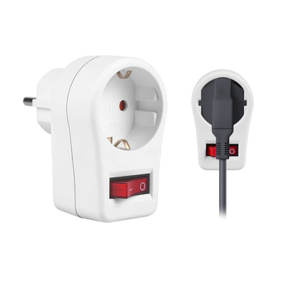 1 Compartment Socket Adapter with Switch – 16A 250V Max 3680W Power Socket with ON/OFF Button (White) – Single Piece
