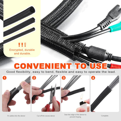 5 pcs Protective Fabric Cable Sleeve 8 mm for Wire Management – Expandable Braided Cord Protector for USB, Power & Computer Cables
