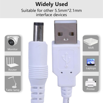 3.5 Meter USB to DC Male Power Cable 5V – USB to 5.5 x 2.1mm DC Plug Charging Converter Cable for Routers, Keyboards & Electronic Devices – White