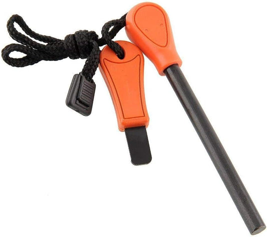 Handle Fire Starter Camping Outdoor Orange Ferrocerium Flint Stone Rod Lighter | Magnesium Emergency Survival Tool for Hiking & Bushcraft