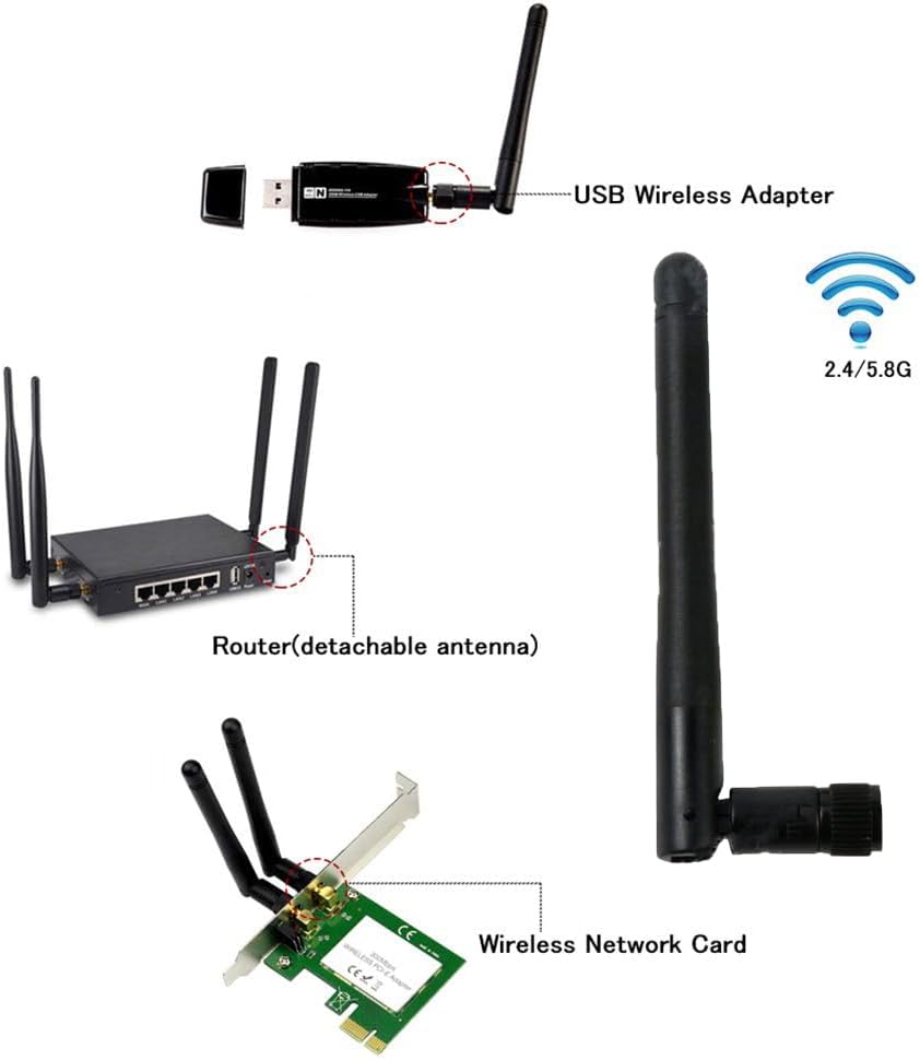 High Performance Dual Band WiFi Antenna, SMA Male Connector, 2±0.5 dBi Gain, 2.4GHz, 5GHz, Raspberry Pi CM4 Compatible