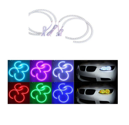 4 PCS 131MM RGB LED Angel Eye Halo Rings for BMW E46 E38 E39 3/5/7 Series – 5050 SMD Multi-Color Headlight Kit with IR Remote Control (16 Colors)