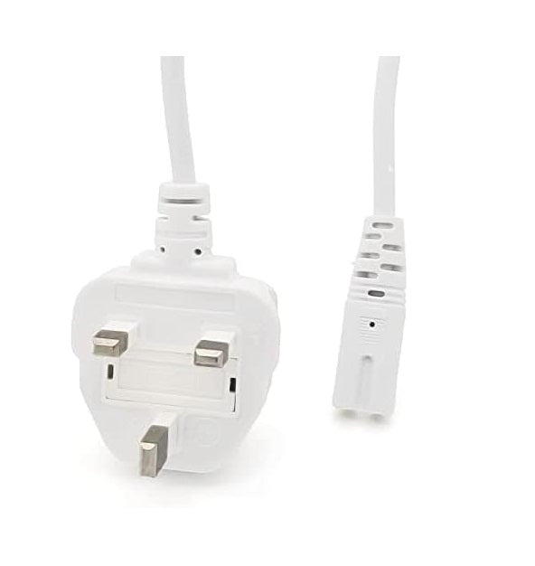 2 Pin Mains Cable IEC C7 UK Plug – 3 Meter White Power Cable for TV, Printer, Laptop Charger, PS4, PS5 & Xbox