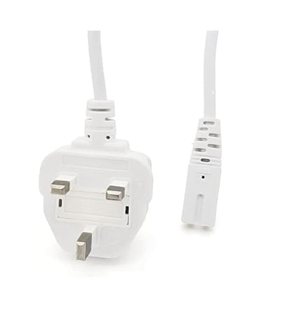 2 Pin Mains Cable IEC C7 UK Plug – 3 Meter White Power Cable for TV, Printer, Laptop Charger, PS4, PS5 & Xbox