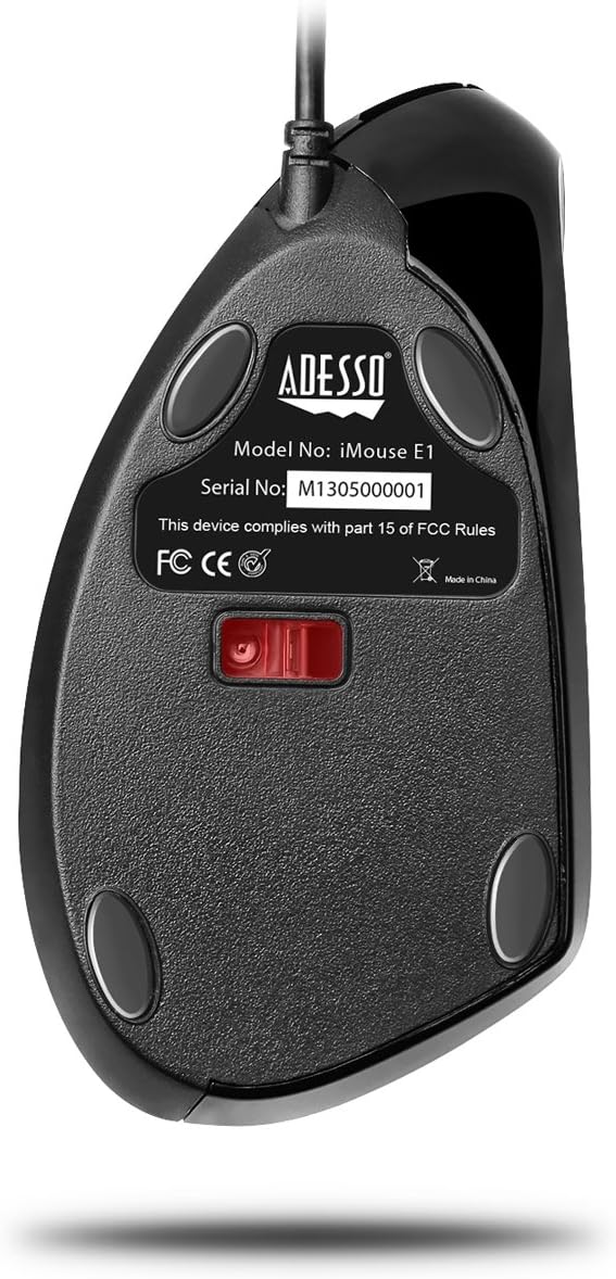 Branded Adesso iMouse E1 Vertical Ergonomic USB Mouse – 1600 DPI Illuminated Optical Wired Mouse with 6 Buttons for Right-Handed Users