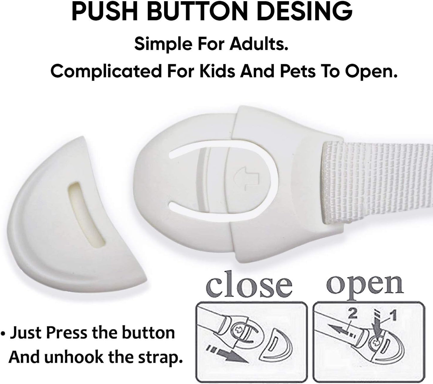 Child Proof Safety Locks for Drawers, Cabinets & Doors – Easy Install Kid-Resistant Straps (21×5 cm, White) for Cupboards, Wardrobes, Toilets & Furniture