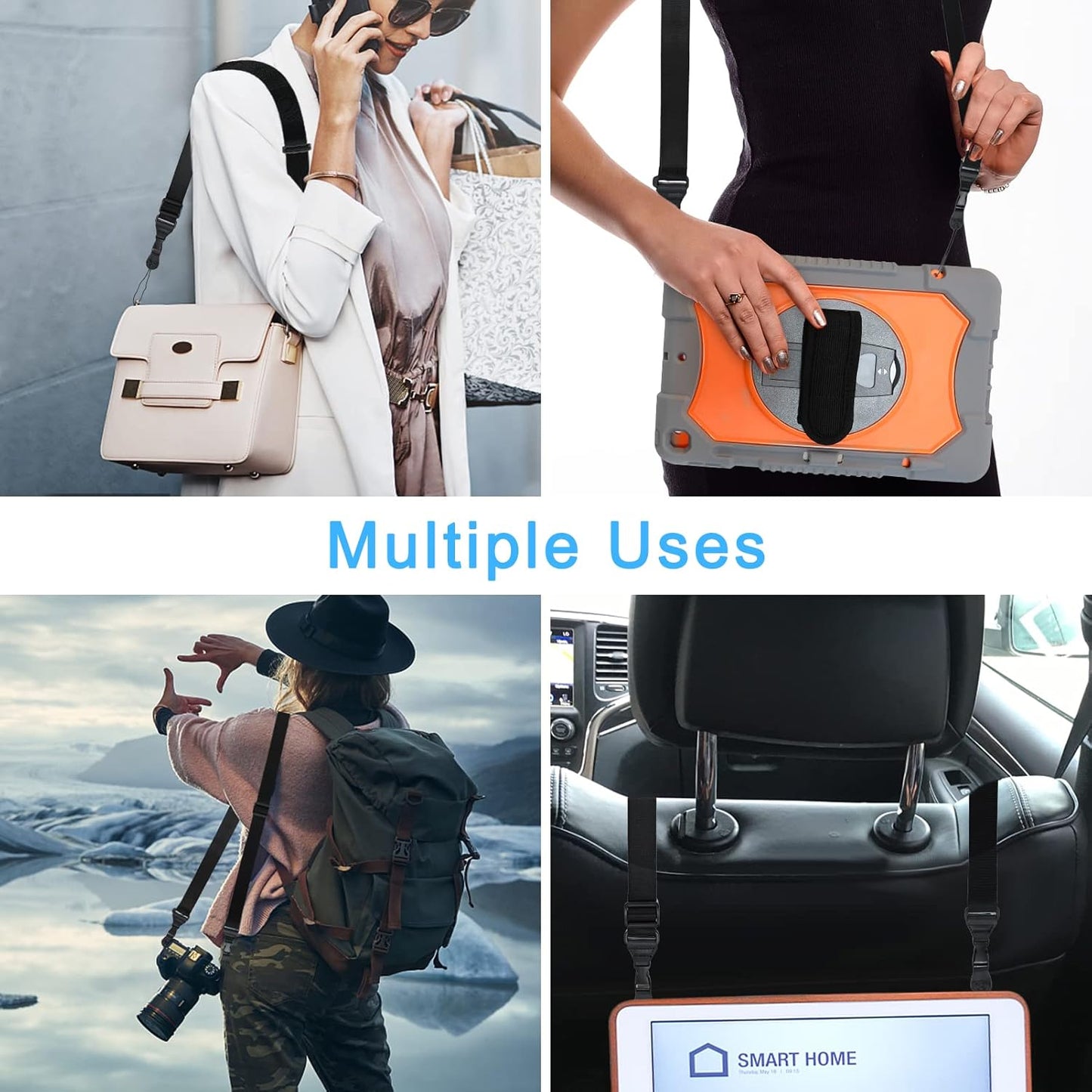 Adjustable Removable Shoulder Strap Black – Replacement Neck Lanyard for Tablet, iPad, Camera, Laptop, Binoculars & Luggage Bags | Comfortable & Durable Carry Strap