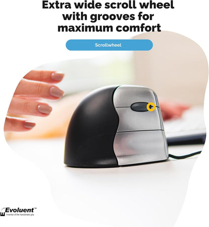 Evoluent VM3R2-RSB Vertical Wireless Mouse – Ergonomic Handshake Design for Wrist Pain Relief & Comfort