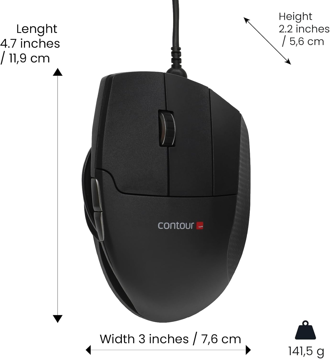 Contour Unimouse Ergonomic Vertical Wired Mouse with Adjustable Thumb Rest for Windows & Mac – 35° to 70° Angle, 6 Buttons