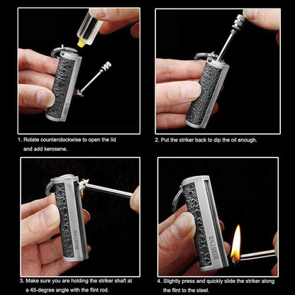 1 PCS Permanent Match Emergency Lighter Black | Metal Matchstick Fire Starter Keychain Reusable Survival Striker Kit for Camping & Hiking