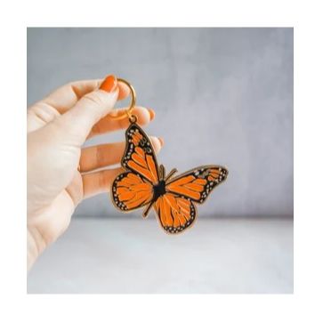 Cute Monarch Butterfly Keychain Coral Pink & Gold Butterfly Gift Keychain Accessories for Women Back pack,