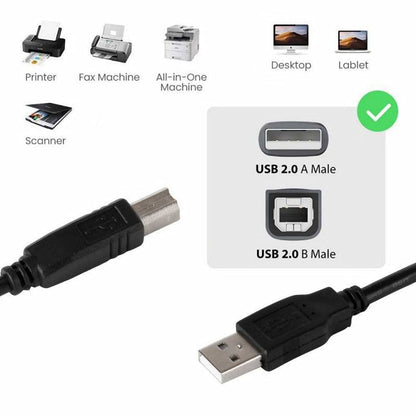 USB Printer Cable, USB 2.0 A to B Lead. Compatible with printers and scanners and all other USB A/B devices, Black USB Cable