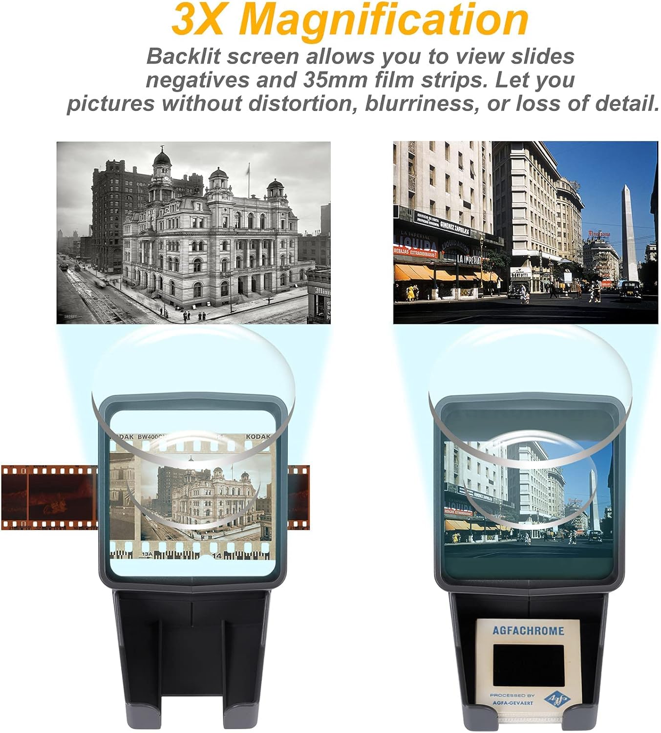 35mm Slide Viewer, Film Negative and Slide and Film Viewer with 3X Magnification and LED Lighted Illuminated Viewing, USB Powered  Slides & Film Negatives Viewer