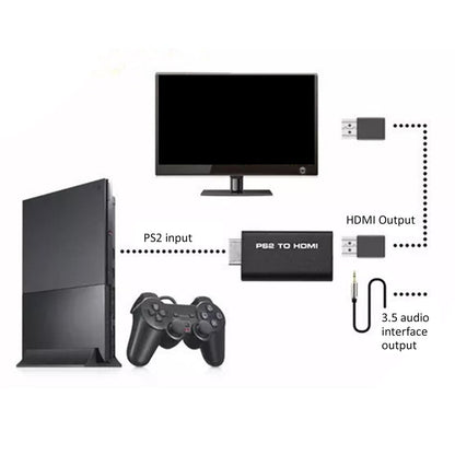 PS2 to HDMI Converter Adapter, PS2 to HDMI Video Converter with 3.5mm Audio Output Cable for HDTV HDMI Monitor AV to HDMI Signal Transfer Adapter, Supports All Playstation 2 Display Modes A1