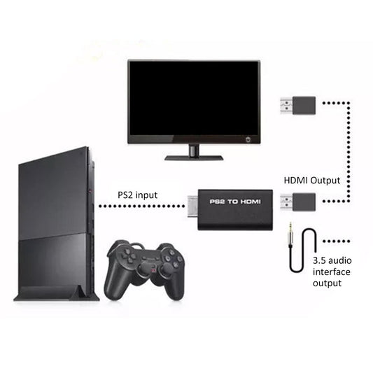 PS2 to HDMI Converter Adapter, PS2 to HDMI Video Converter with 3.5mm Audio Output Cable for HDTV HDMI Monitor AV to HDMI Signal Transfer Adapter, Supports All Playstation 2 Display Modes A1