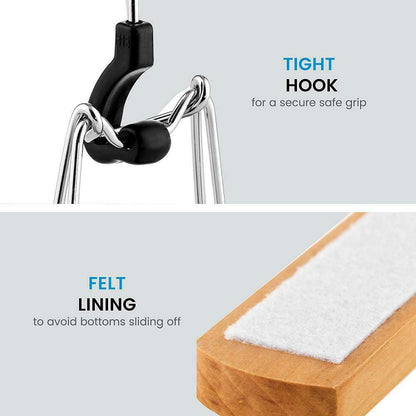 1 PC A One High-Grade Wooden Pants Hangers with Clips Non Slip Skirt Hangers, Smooth Finish Solid Wood Jeans/Slack Hanger with 360° Swivel Hook - Pants Clip Hangers for Skirts, Slacks - Clamp Hangers