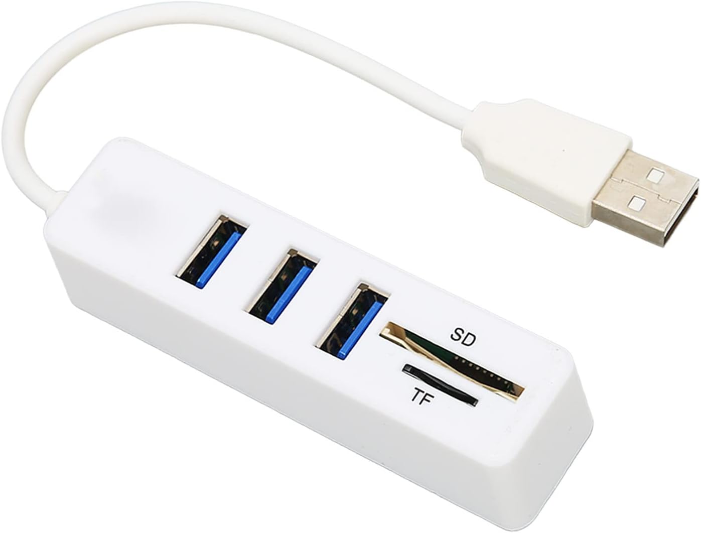 Portable USB 2.0 Hub, TF/SD Card Reader, 3 USB 2.0 Ports, 480Mbps High Speed Data Transmission, Plug and Play, USB Splitter for Keyboard, Mouse, Hard Dish and U Disk (White)