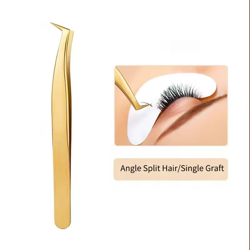 1 Pcs Golden Eyelash Extension Tweezers Stainless Steel 3D Precise Clip Fake Eyelash Tweezers Eyelash Extension Supplies Suit Nail Art Makeup Tools Individual Curved Strip Lashes Eyebrow Hair Clip chemti Fine tip Tongs