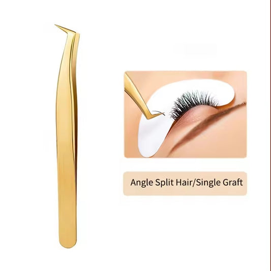 1 Pcs Golden Eyelash Extension Tweezers Stainless Steel 3D Precise Clip Fake Eyelash Tweezers Eyelash Extension Supplies Suit Nail Art Makeup Tools Individual Curved Strip Lashes Eyebrow Hair Clip chemti Fine tip Tongs