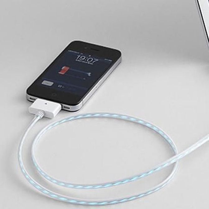 Dexim Visible Current Flow USB 30 Pin Data Cable White – Fast Charging &amp; Reliable Data Transfer for iPhone iPad iPod