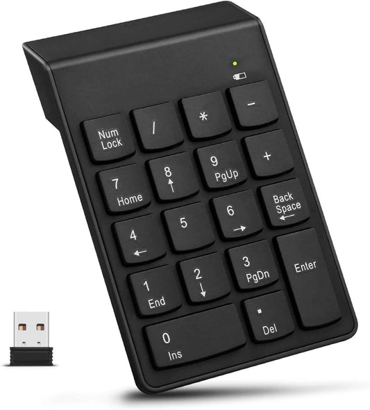 Numeric Keypad 18 Keys Portable 2.4GHz Wireless Numeric Keypad Ergonomic Design with USB Receiver Plug and Play for Universal Laptop Computer