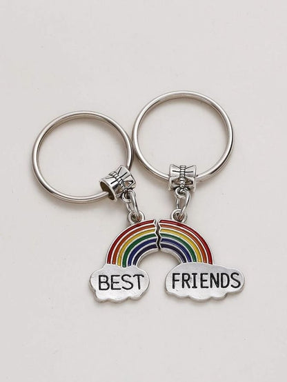 Best Friends Rainbow Charm Metal Keychain Gift 2 Piece