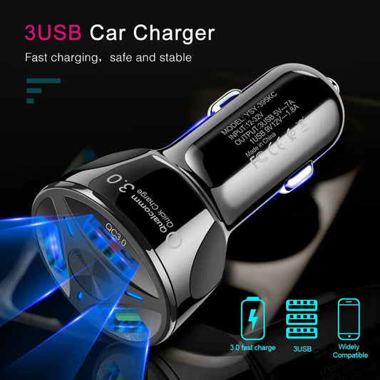 USB Car Charger Auto Quick 3 USB