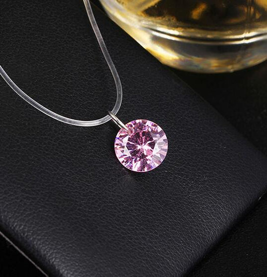 Pink Zircon Invisible Pendant Transparent Fishing Line Necklace