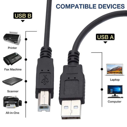 USB Printer Cable USB 2.0 A to B – High-Speed Data Transfer Lead for Printers & Scanners – Compatible with HP, Epson, Brother, Canon, Samsung & More – Black