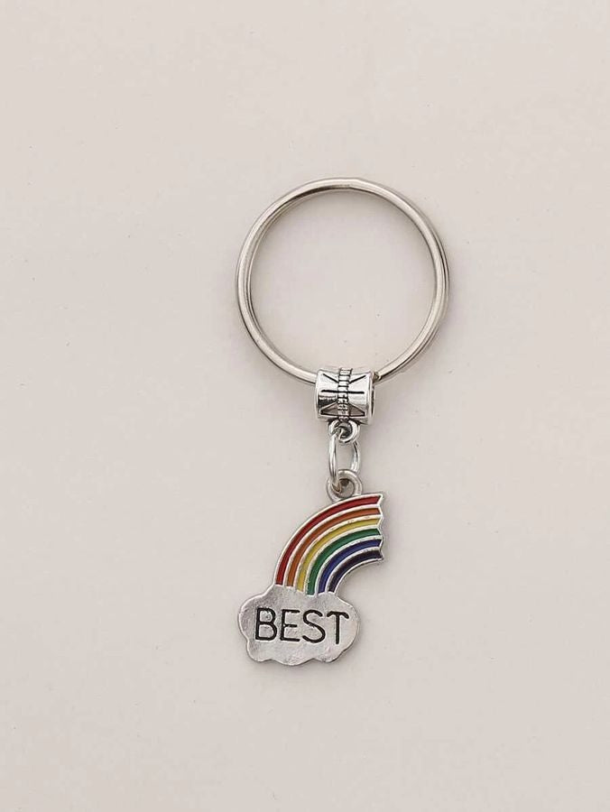 Best Friends Rainbow Charm Metal Keychain Gift 2 Piece