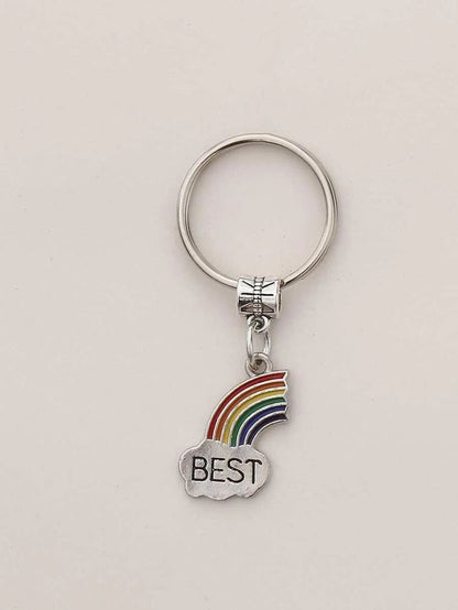 Best Friends Rainbow Charm Metal Keychain Gift 2 Piece